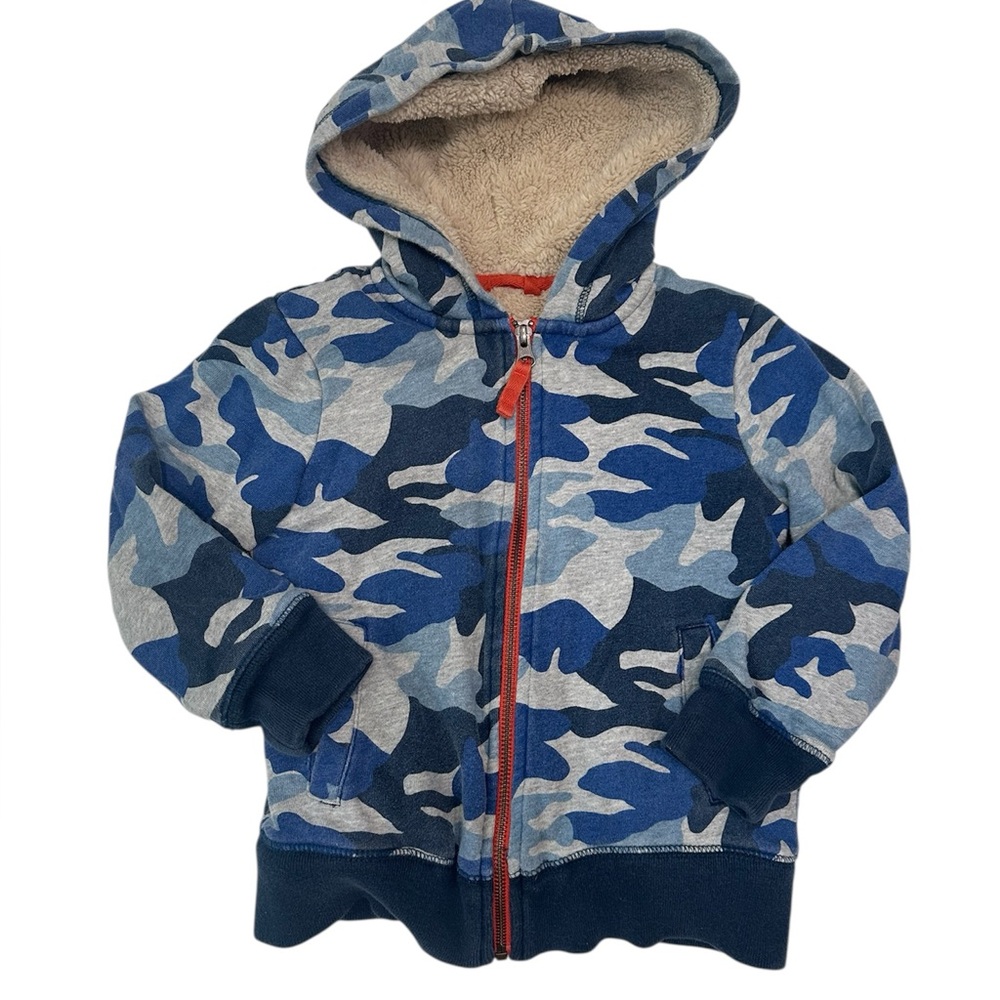 Boden boy lined‎ blue Camouflage print hoodie full zip size 4-5